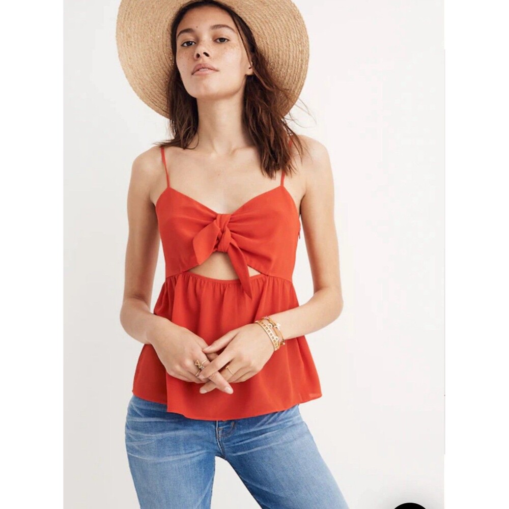 Madewell Silk Tie-Front Keyhole Cami Top Size 10 Summer Resort Vacation Beach
